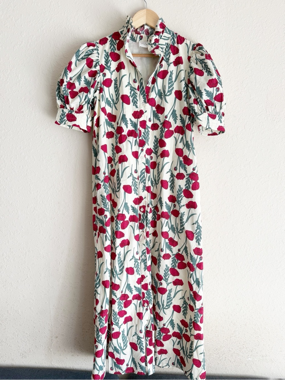 Hyacinth House Amaryllis Floral Puff Sleeve Cotton Maxi Dress XS - Picture 2 of 7